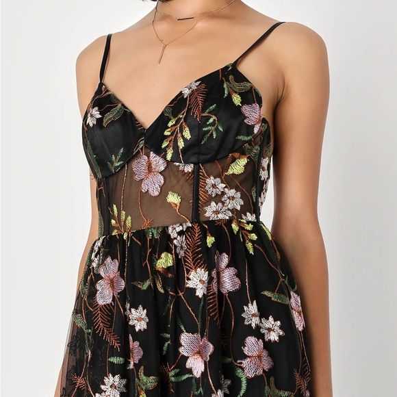 Radiant Fantasy Black Floral Embroidered Tulle Maxi Dress - Picture 4 of 9